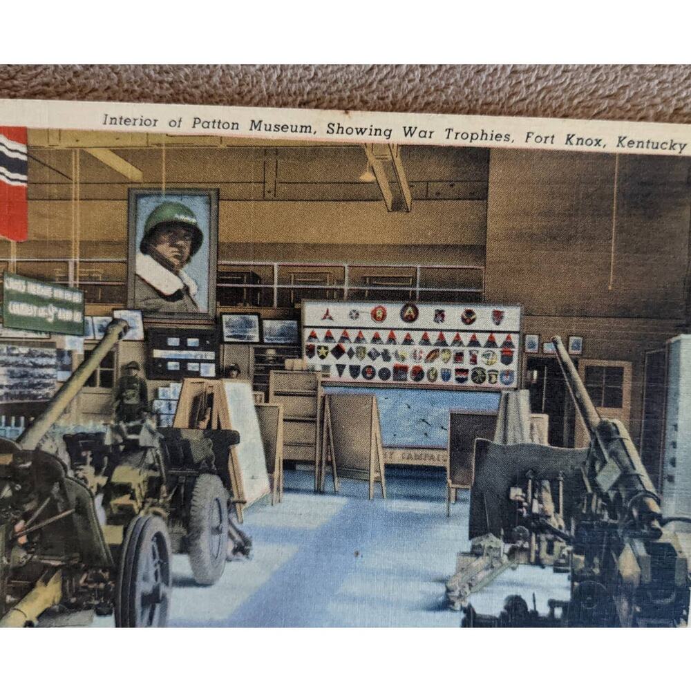 Vintage C1950 Patton Museum Postcard Showing War Trophies Fort Knox Kentucky WW2